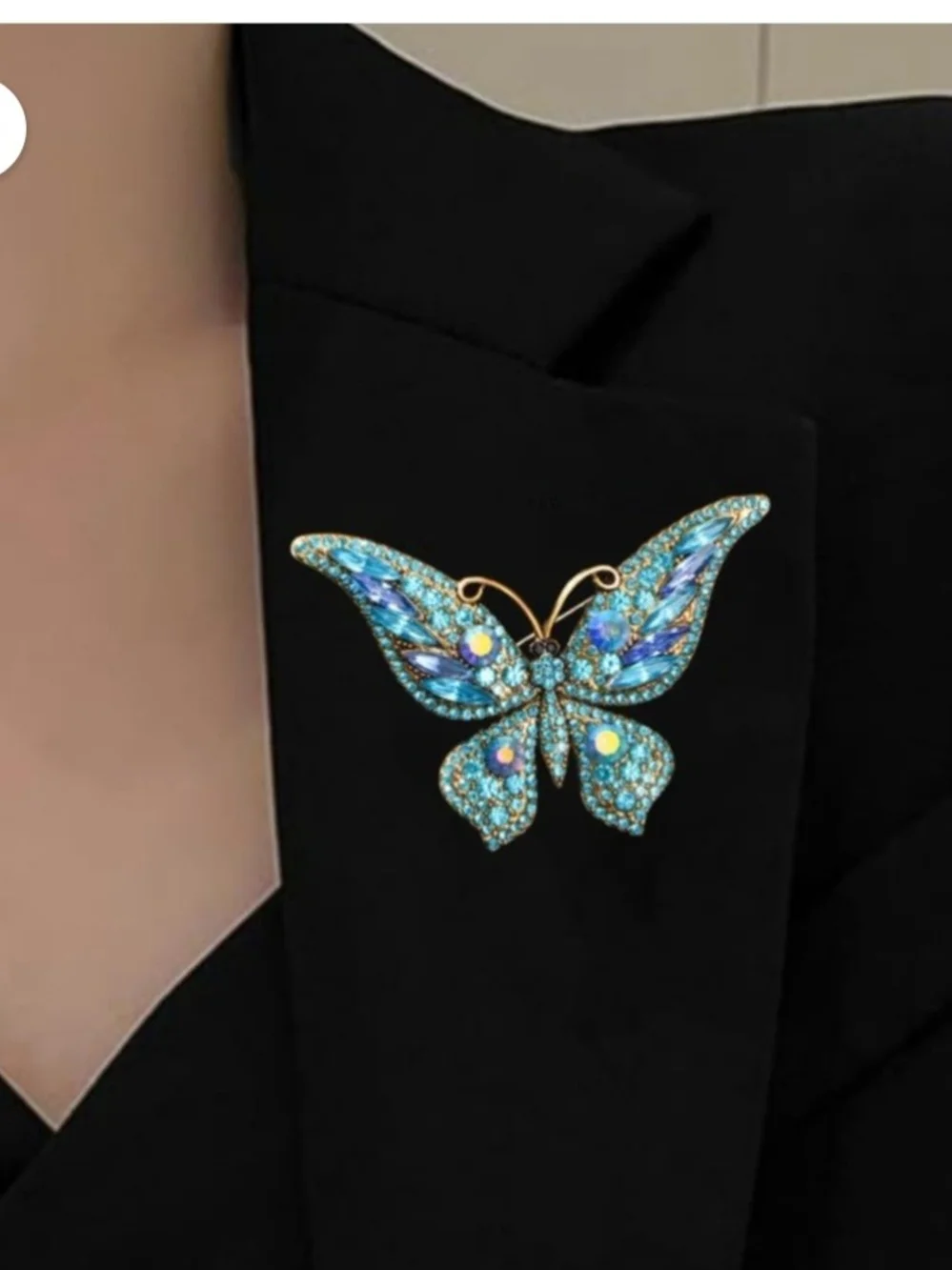 Gold-Tone Blue Crystal Butterfly Brooch - Fashion Jewelry - Picture 2 of 2